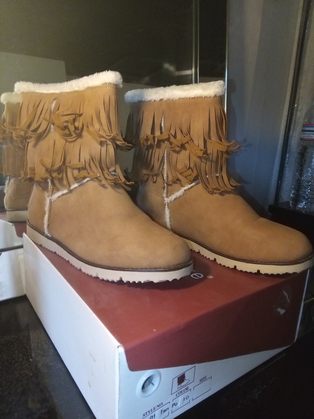 Nature Breeze Tan Fringe Faux-Shearling Ankle Boots